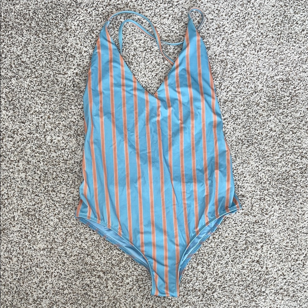 Beach Riot Free People Farrah Striped One Piece Blue Orange Size Small